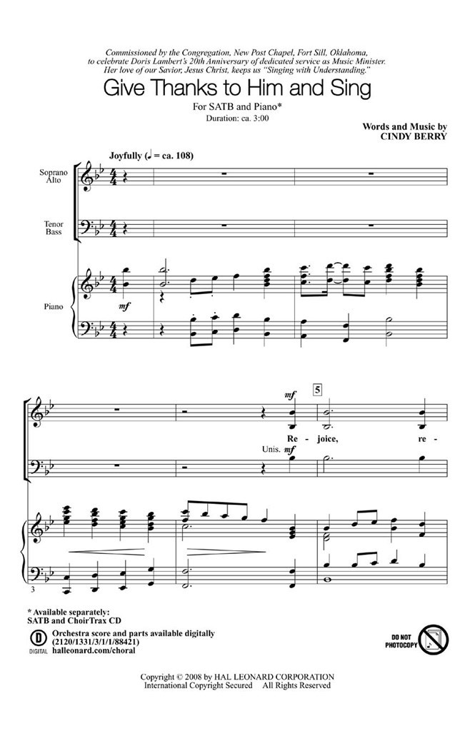Give Thanks to Him and Sing