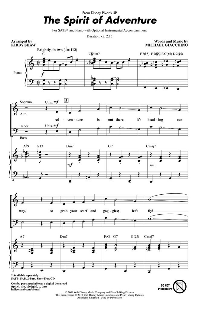 The Spirit Of Adventure (Disney's Up) - SATB
