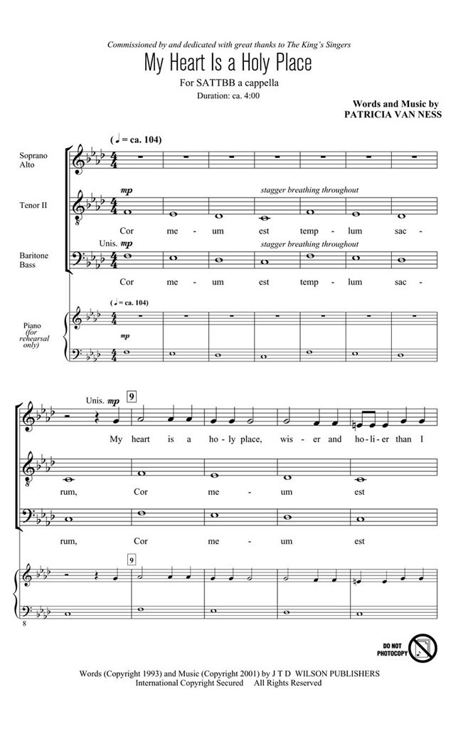 My Heart Is A Holy Place - SATTBB A Cappella