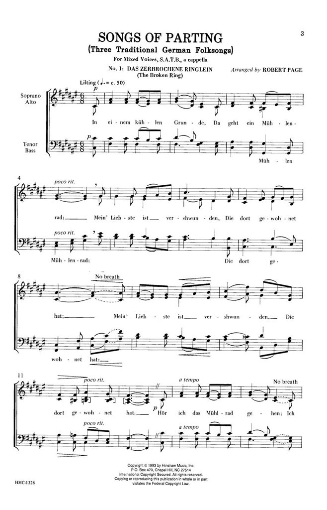 Songs Of Parting (Three Thraditional German)