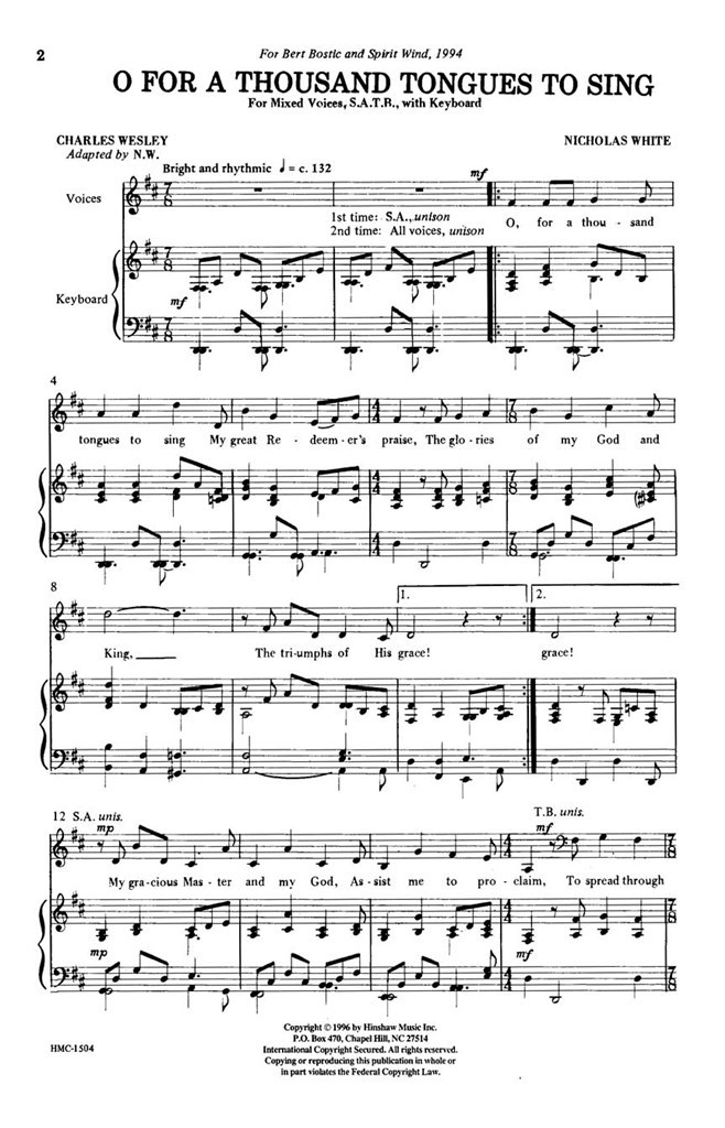 O For A Thousand Tongues To Sing