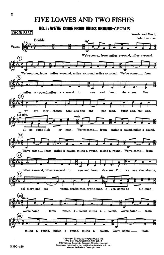 Five Loaves And Two Fishes-Choral Part Only