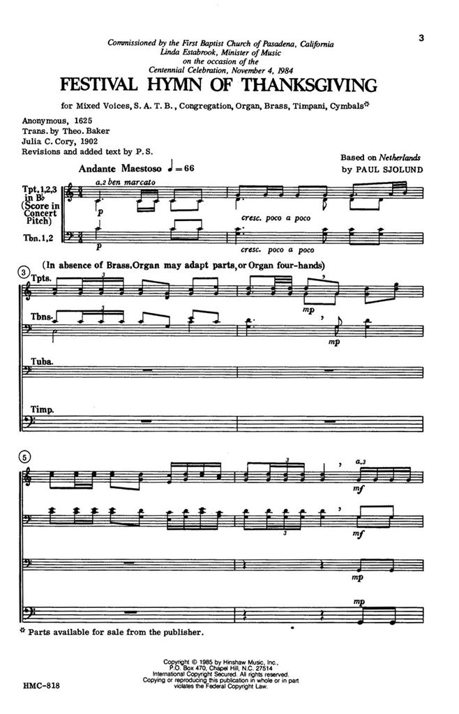 Festival Hymn Of Thanksgiving