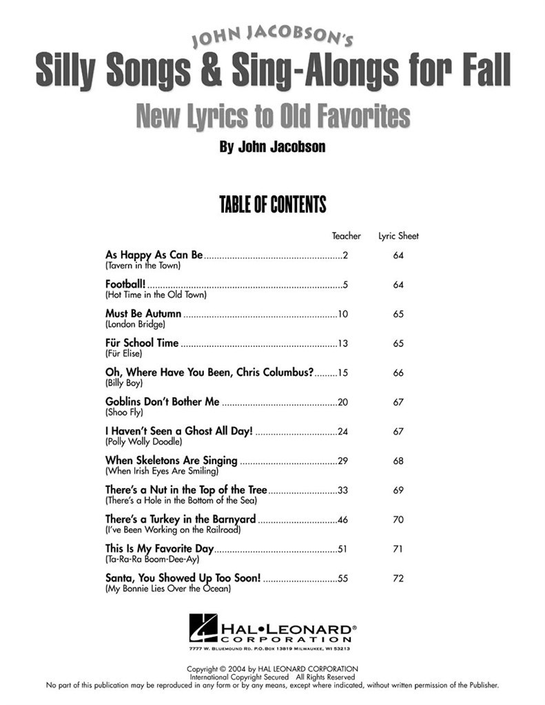 Silly Songs and Sing-Alongs for Fall Collection