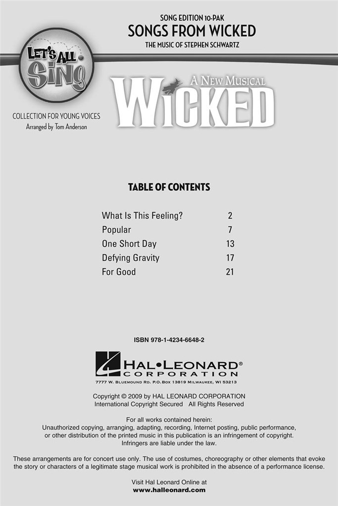 Let's all Sing Songs from Wicked (Singer 10 Pack)