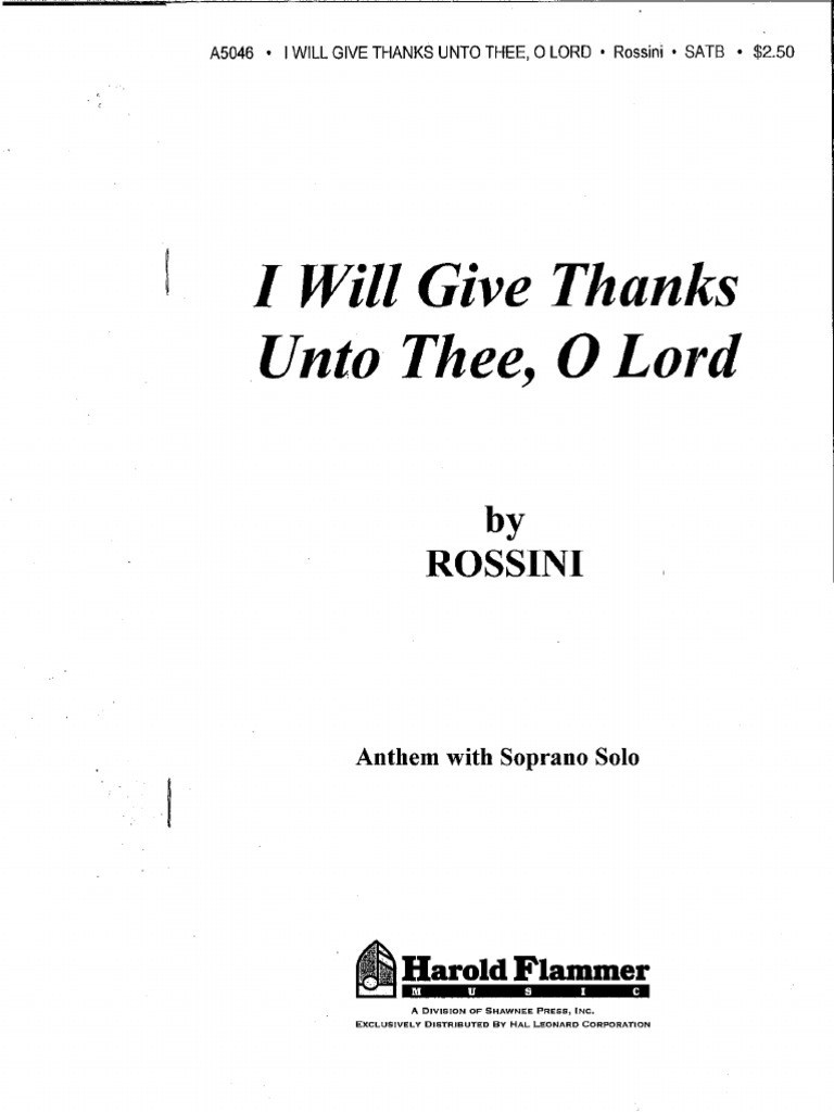 I Will Give Thanks Unto Thee, O Lord