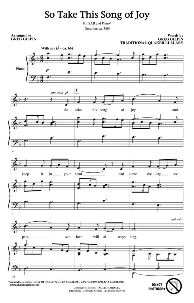 So Take This Song of Joy