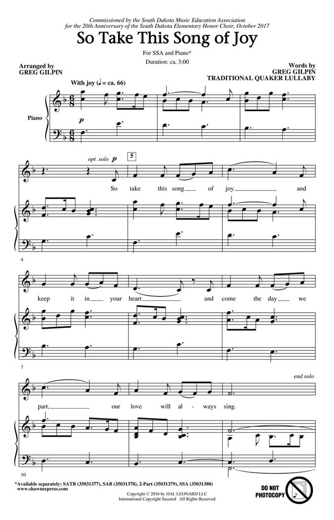 So Take This Song of Joy
