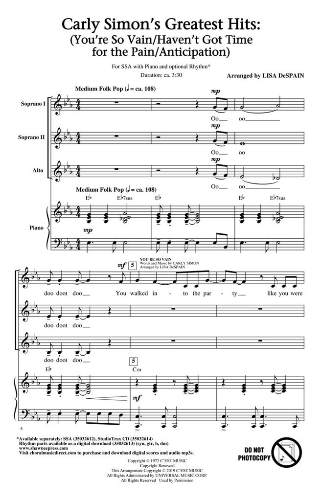 Carly Simon's Greatest Hits: A Choral Medley