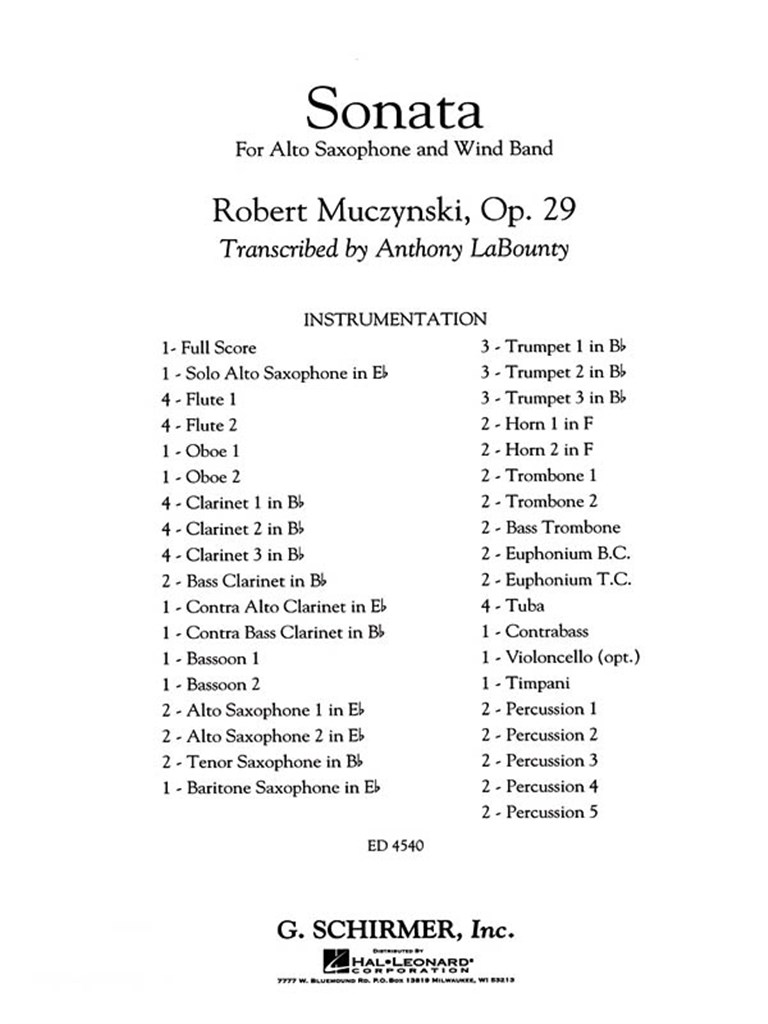 Sonata for Alto Saxophone, Op. 29