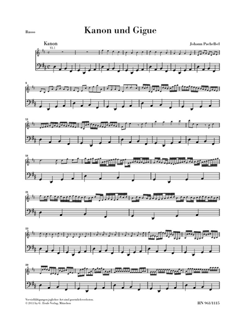 Kanon und Gigue D-dur für 3 Violinen und BC