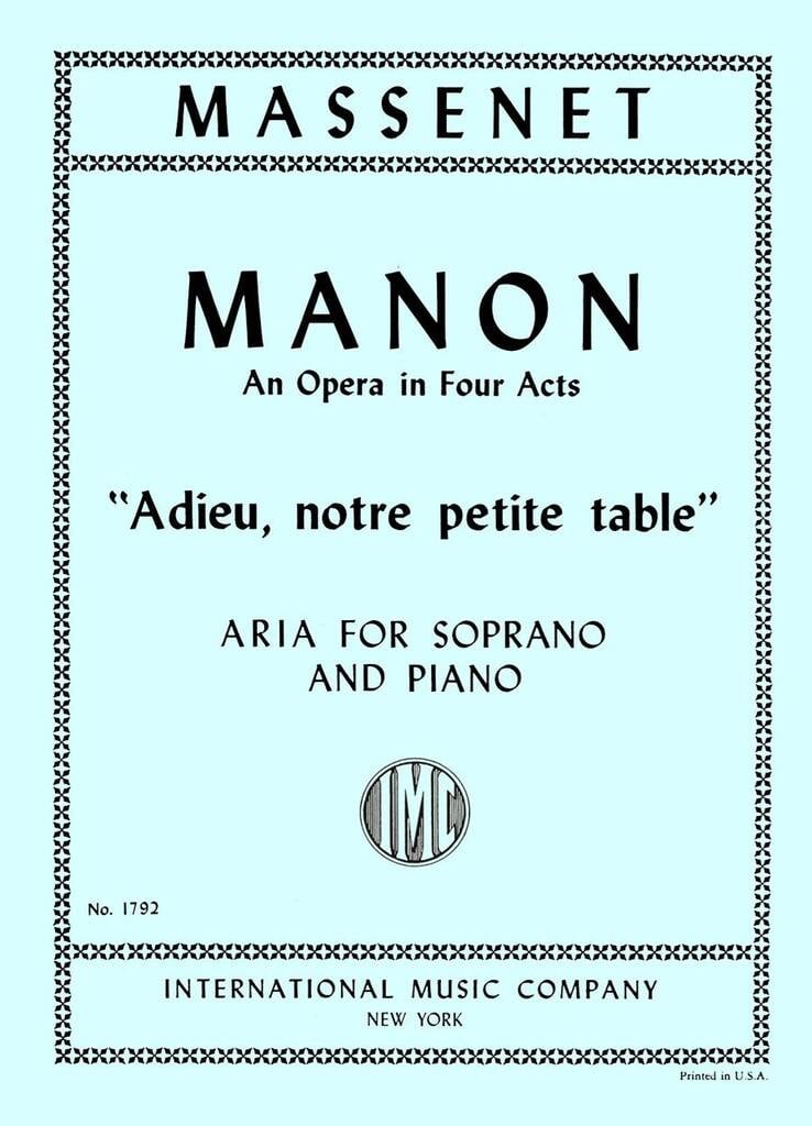 Adieu, Notre Petite Table Manon (Sop)
