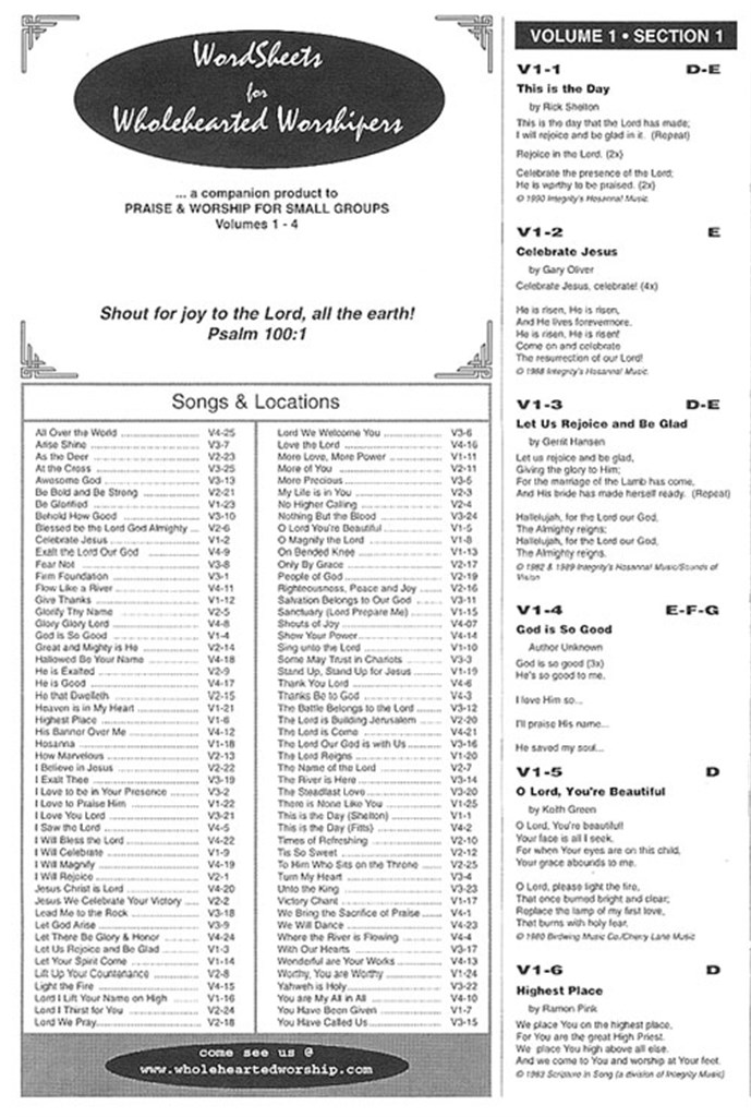 Songs For Worshippers-Small Grp-Words