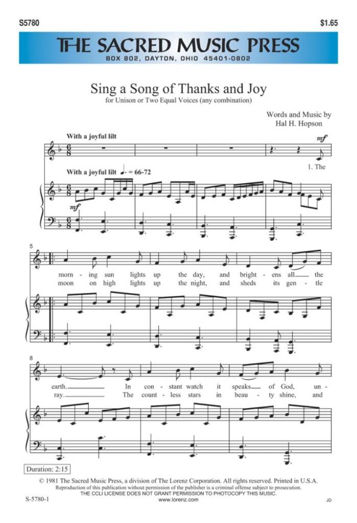 Sing A Song Of Thanks and Joy