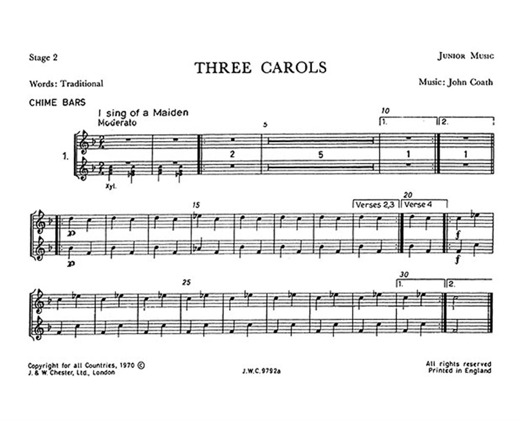 Coath, J Three Carols Junior Music Stage 2 Parts