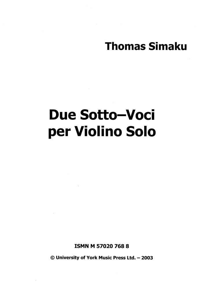 Due Sotto Voci per Violino Solo