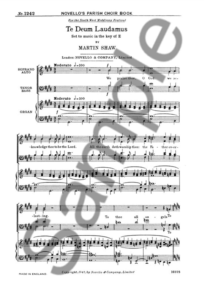 Te Deum Laudamus In E Satb/Organ