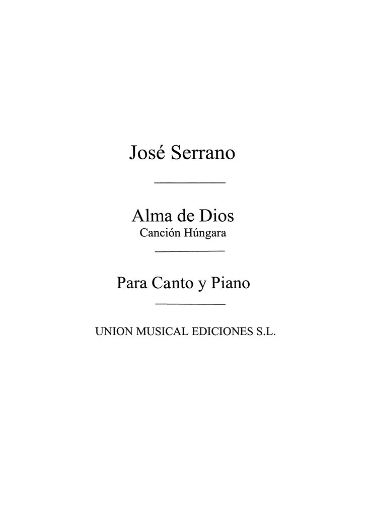 Serrano: Cancion Hungara No.5 De Alma De Dios
