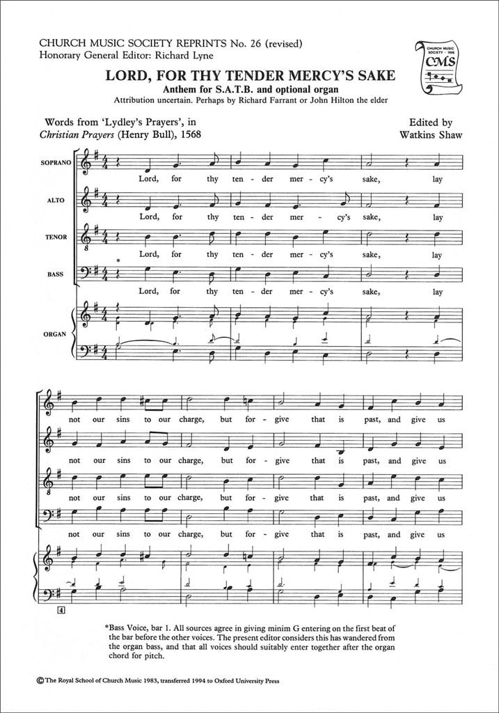 Lord, for thy tender mercy's sake
