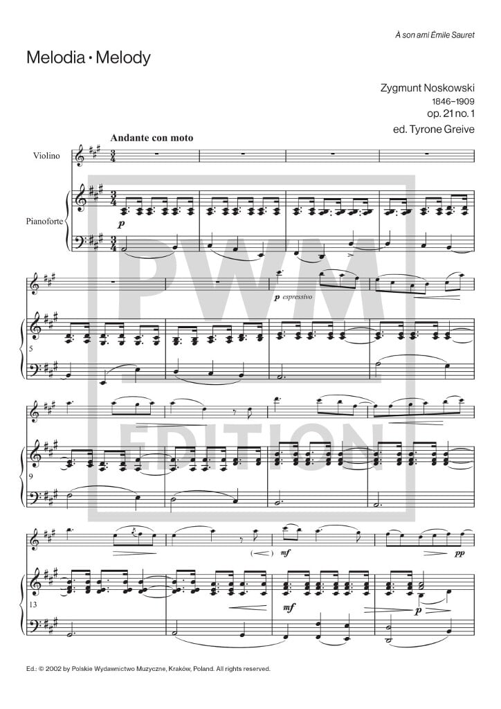 Melody for Violin and Piano, Op. 21 No. 1