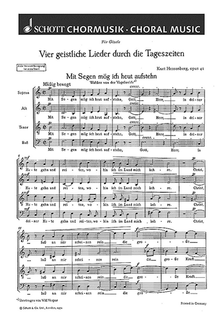 4 geistliche Lieder durch die Tageszeiten op. 41