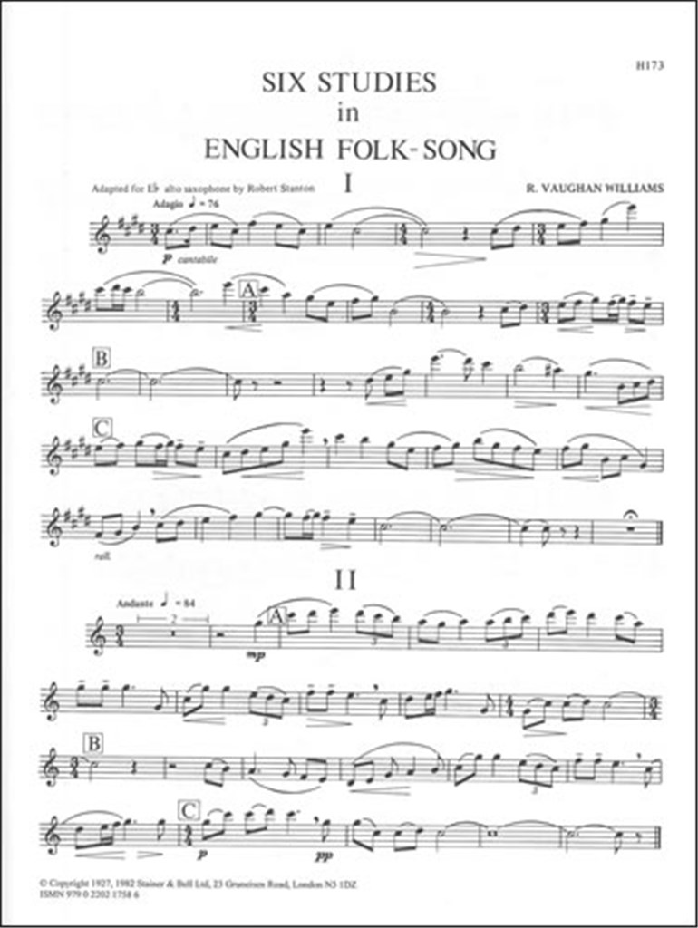 6 Studies In English Folksong for E-flat saxophone