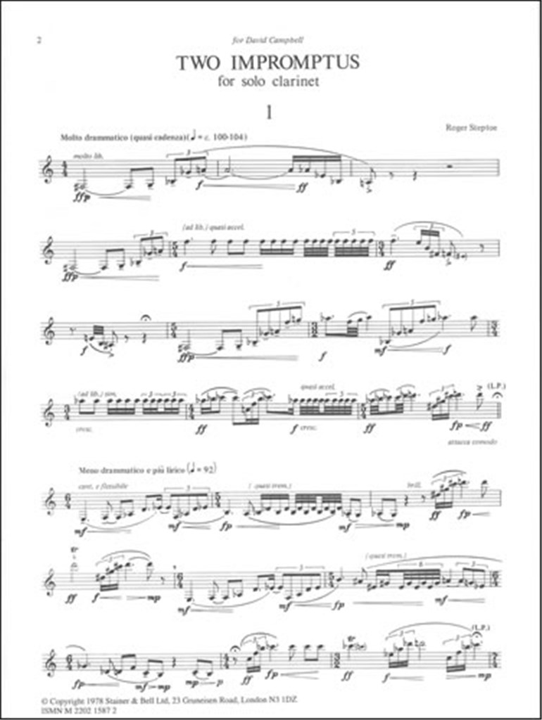 Two Impromptus For Solo Clarinet