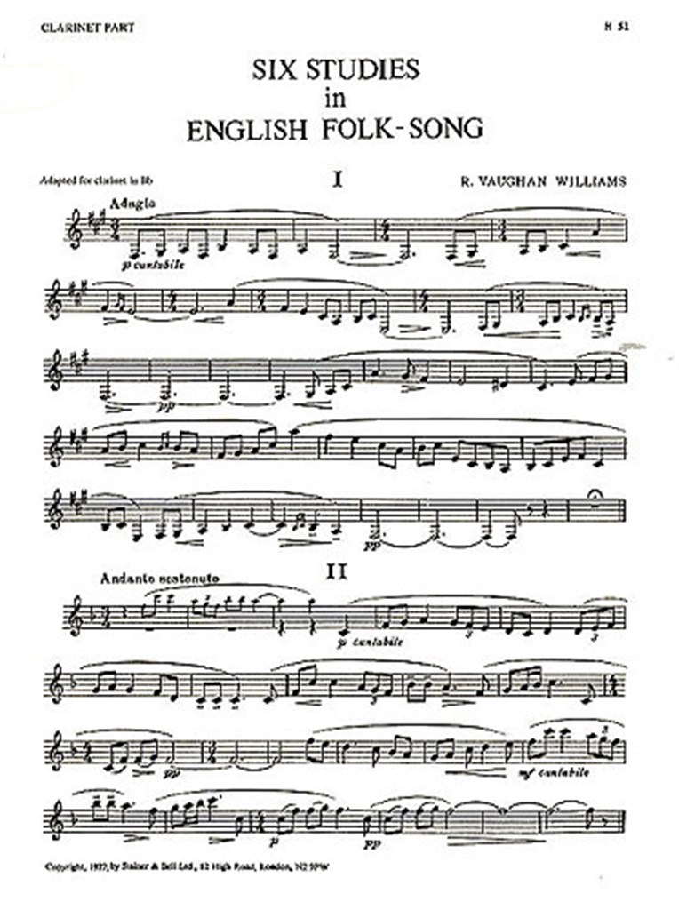 6 Studies In English Folksong for Clarinet