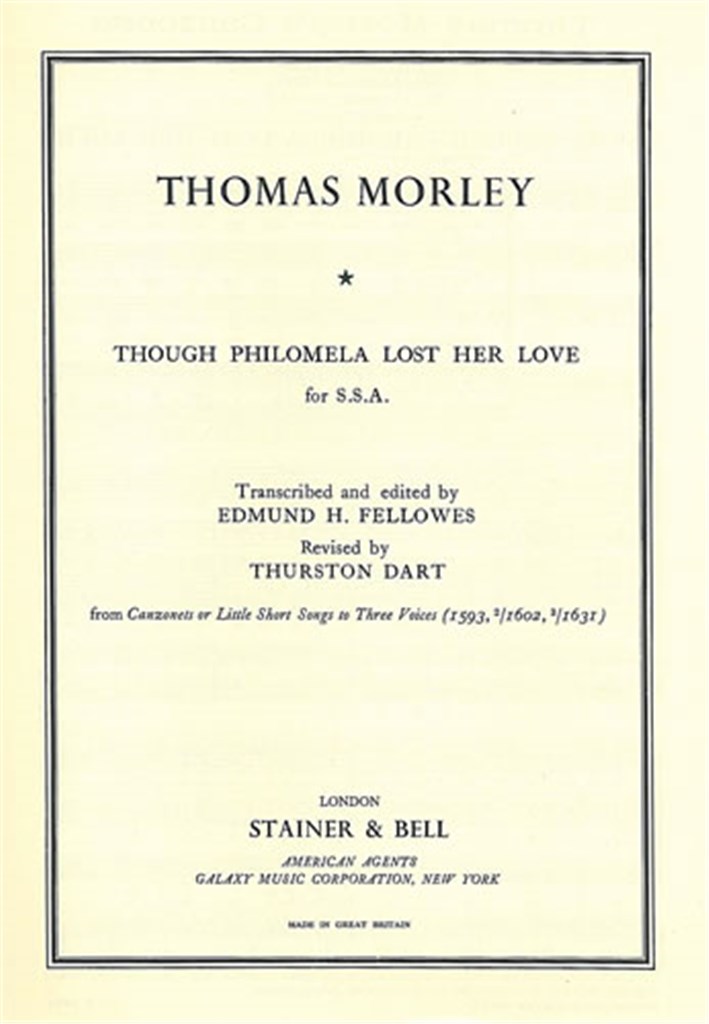 Though Philomela Lost Her Love