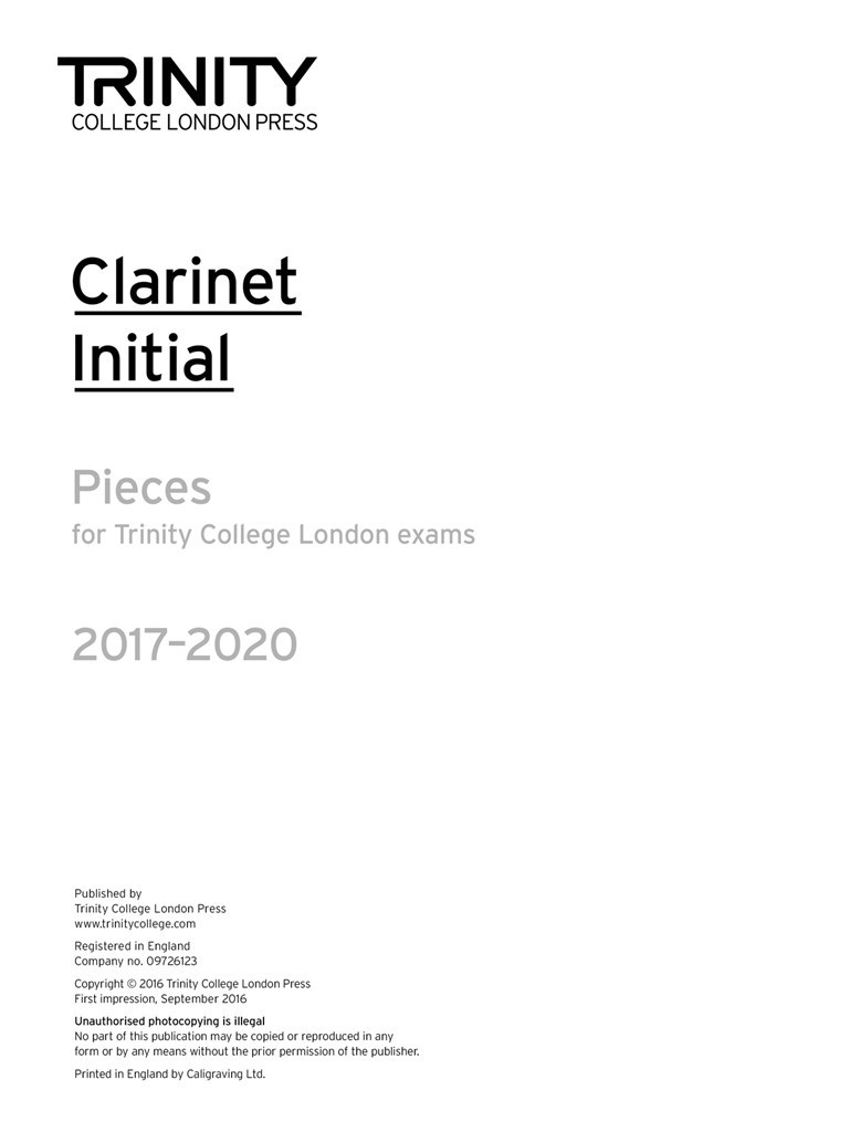 Clarinet Exam Pieces Initial 2017-2020
