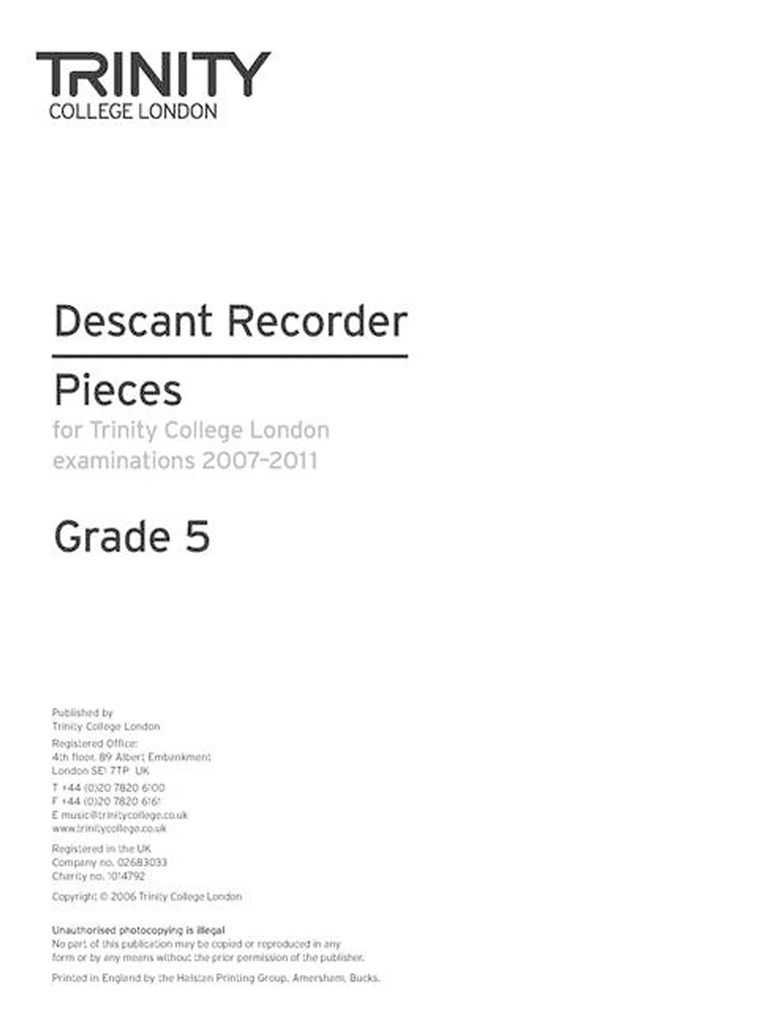 Descant Recorder 2007. Grade 5